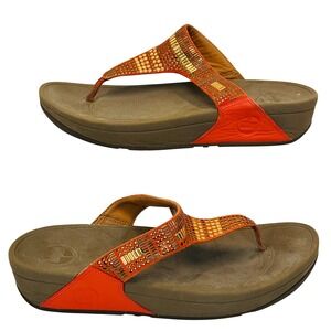 FitFlop Orange Embellished Beaded Flip Flop Sandals Womens Size 10 Comfort Wedge